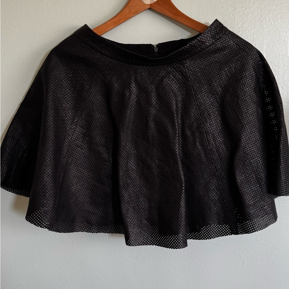 Alice + Olivia Black Perforated Textured Mini Skirt